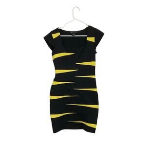 INC Yellow/Black Square Neck Bodycon Dress Cap Sleeve Size 4 Small Bee